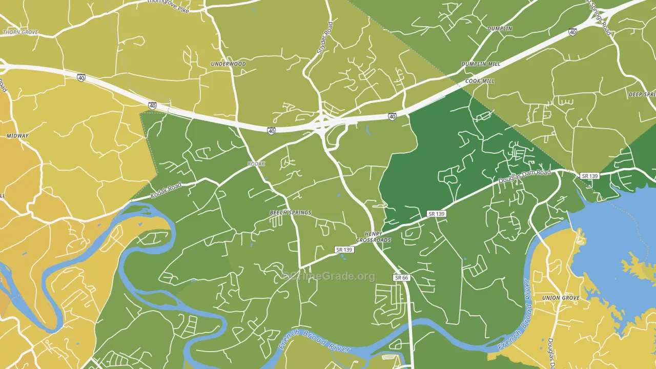 Kodak, TN Map of Vehicle Theft Rates