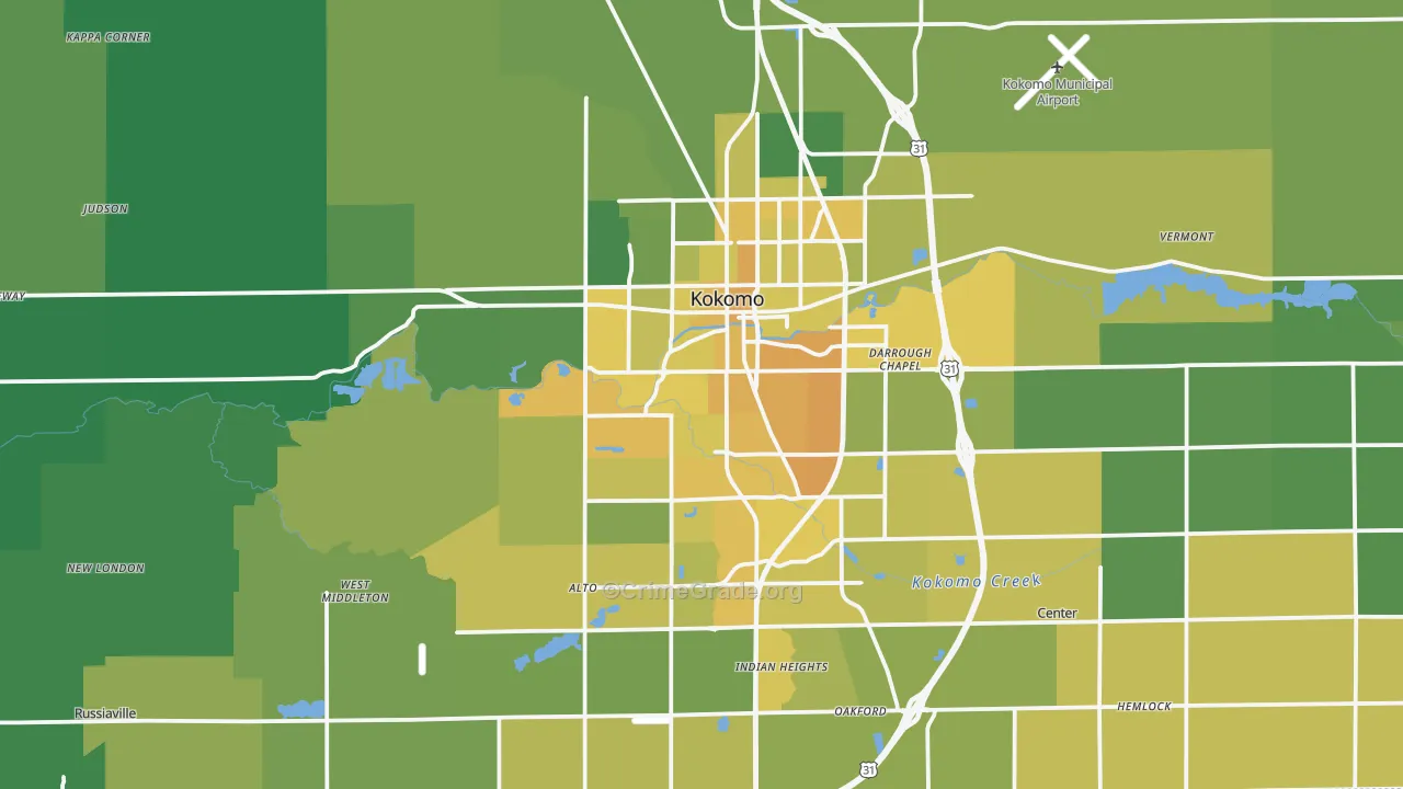 Kokomo, IN Map of Vehicle Theft Rates