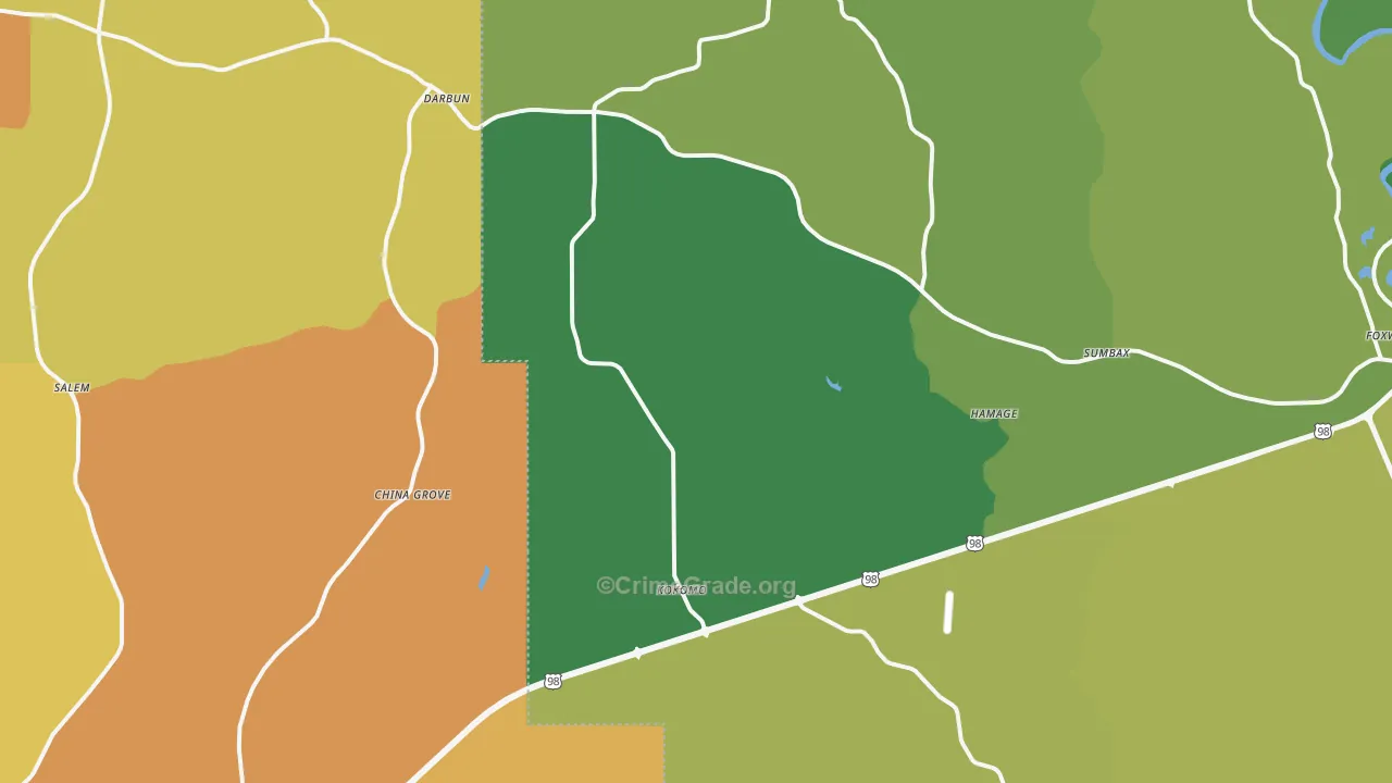 Kokomo, MS Map of Vehicle Theft Rates