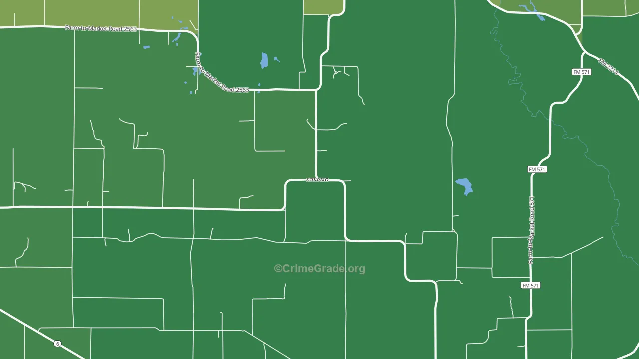 Kokomo, TX Map of Vehicle Theft Rates