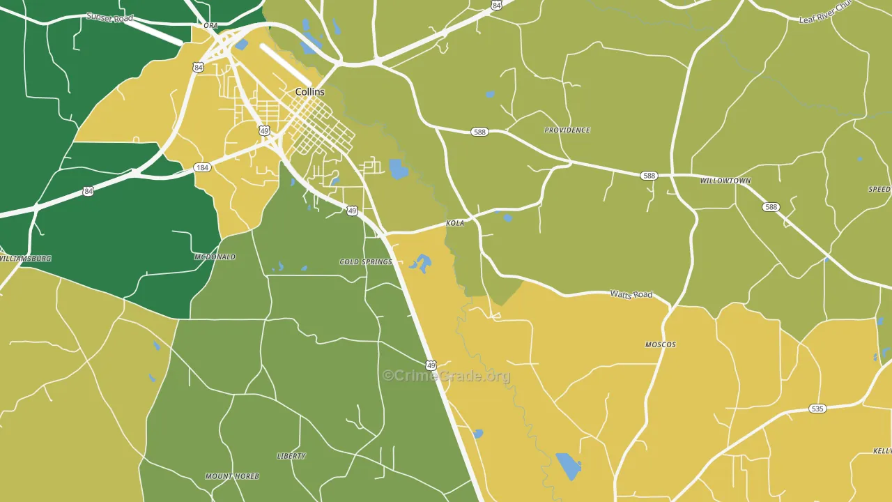 Kola, MS Map of Vehicle Theft Rates