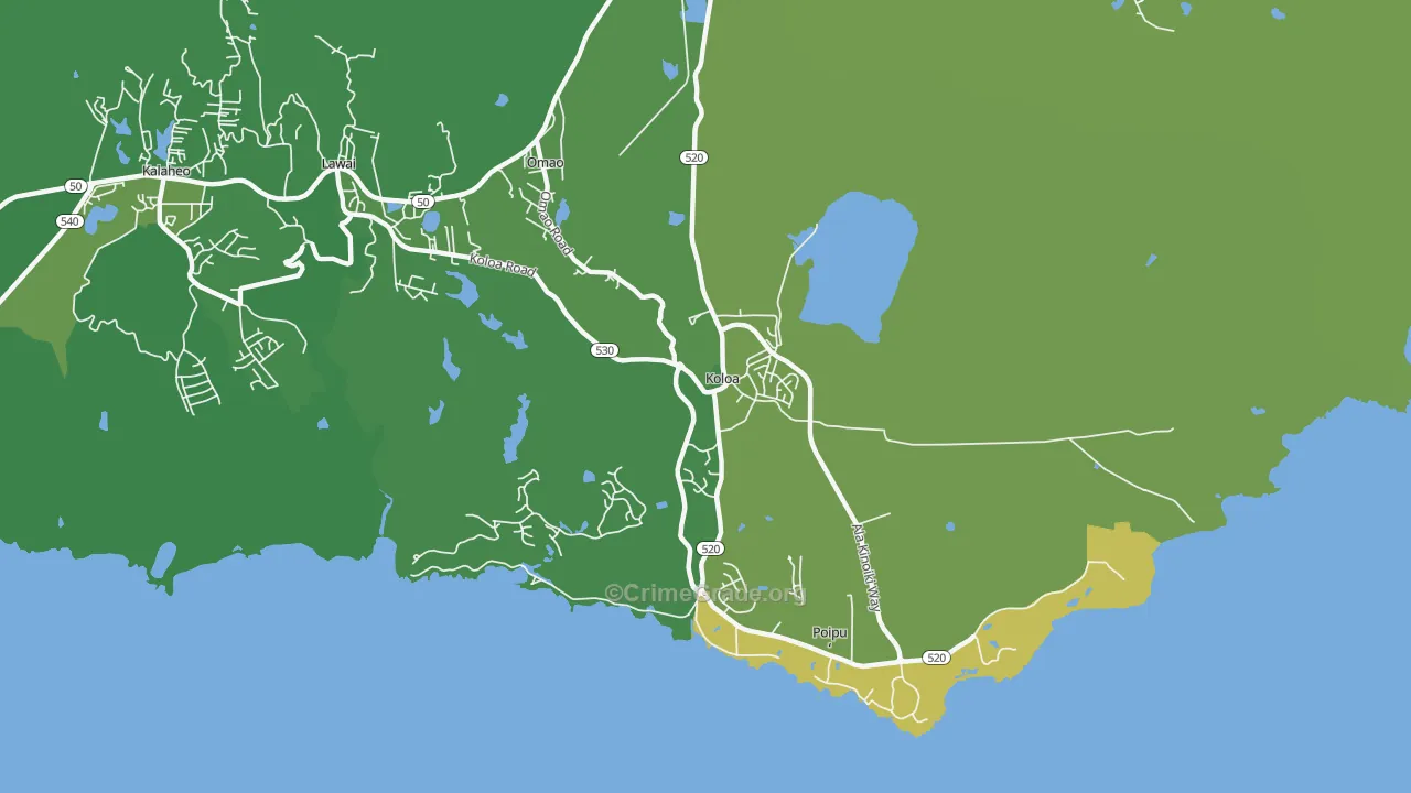 Koloa, HI Map of Vehicle Theft Rates