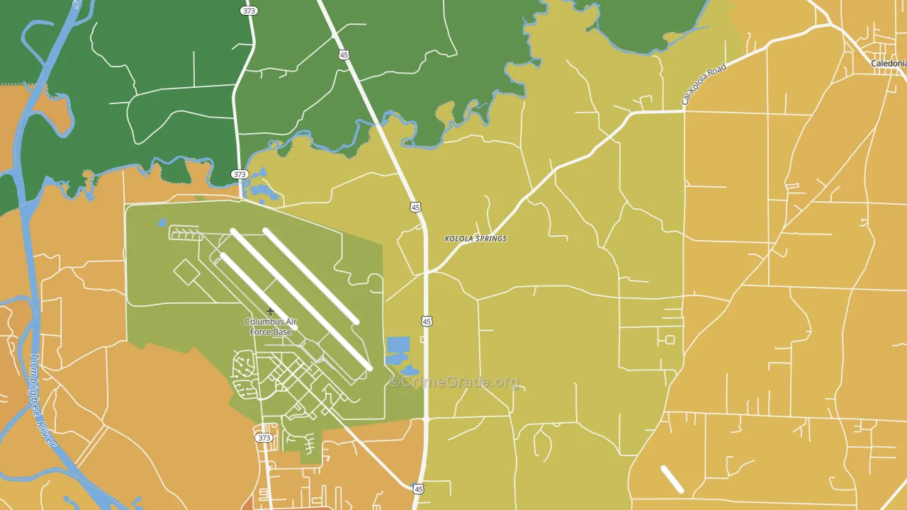 Kolola Springs, MS Map of Vehicle Theft Rates