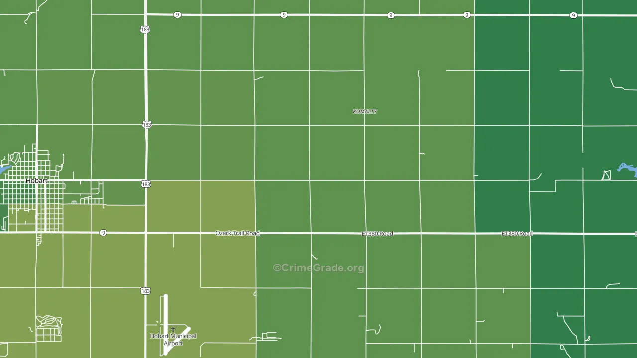 Komalty, OK Map of Vehicle Theft Rates