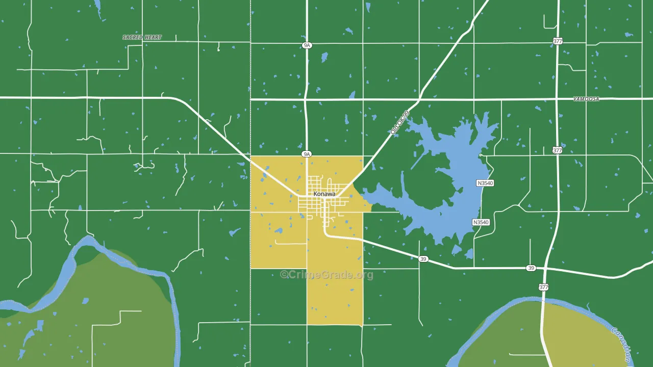 Konawa, OK Map of Vehicle Theft Rates