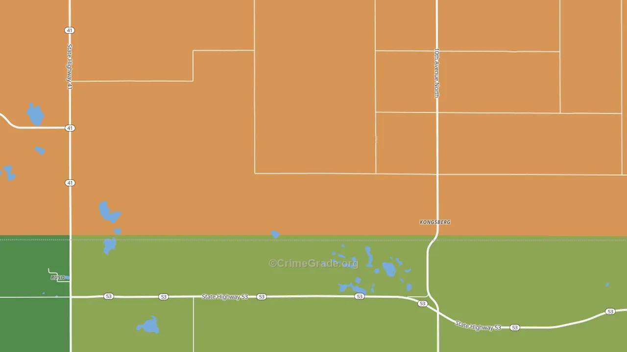 Kongsberg, ND Map of Vehicle Theft Rates