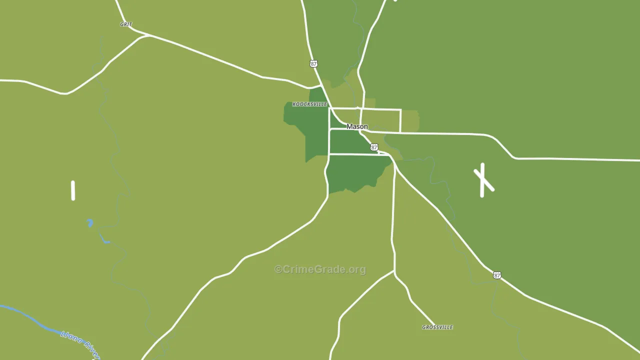 Koockville, TX Map of Vehicle Theft Rates