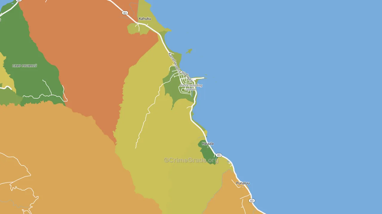 Koolauloa, Laie, HI Map of Vehicle Theft Rates