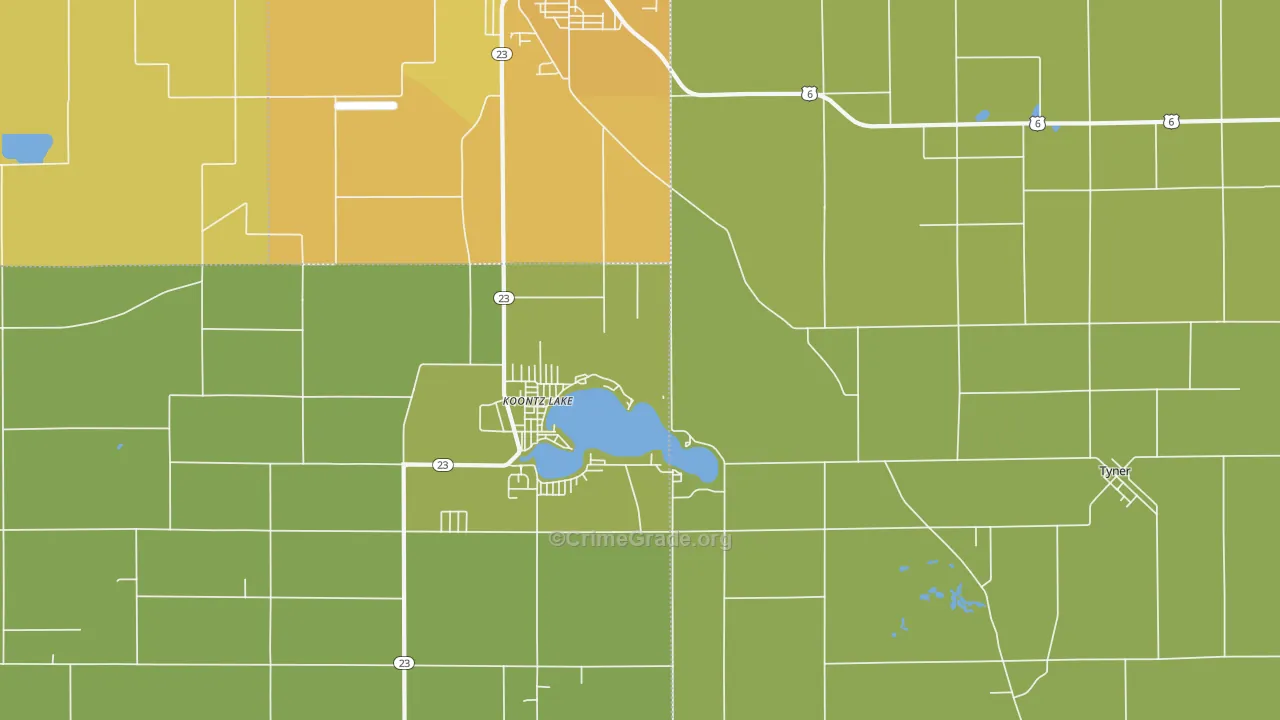 Koontz Lake, IN Map of Vehicle Theft Rates