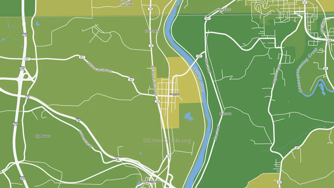 Koppel, PA Map of Vehicle Theft Rates