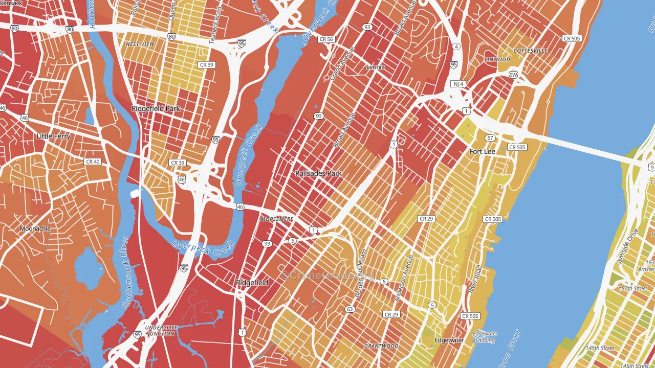 Koreatown, Palisades Park, NJ Map of Vehicle Theft Rates