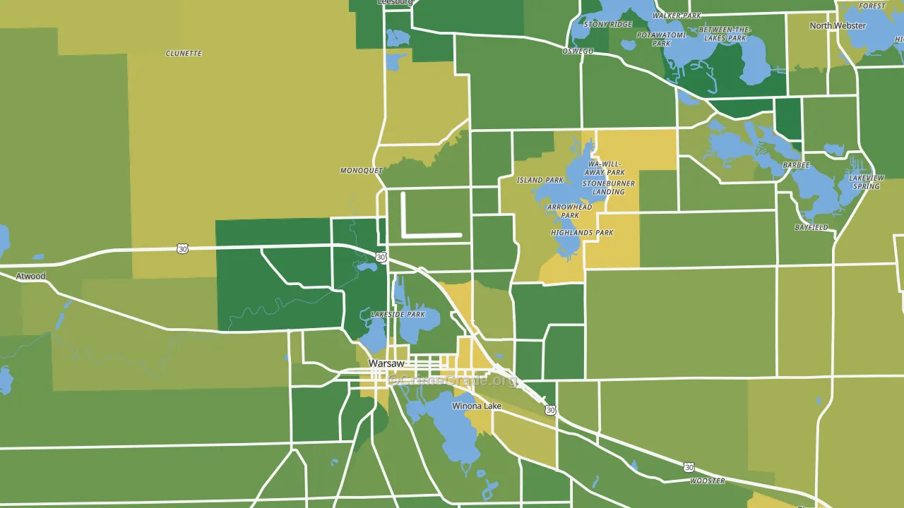 Kosciusko County, IN Map of Vehicle Theft Rates