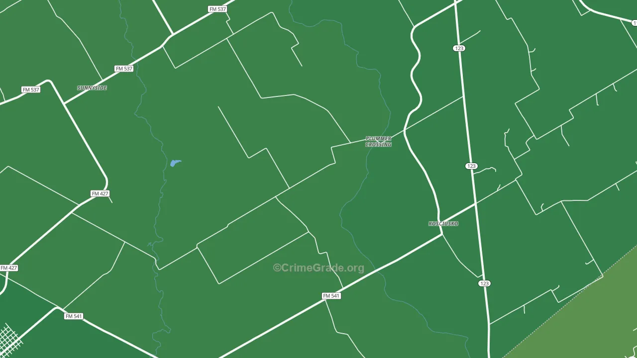 Kosciusko, TX Map of Vehicle Theft Rates