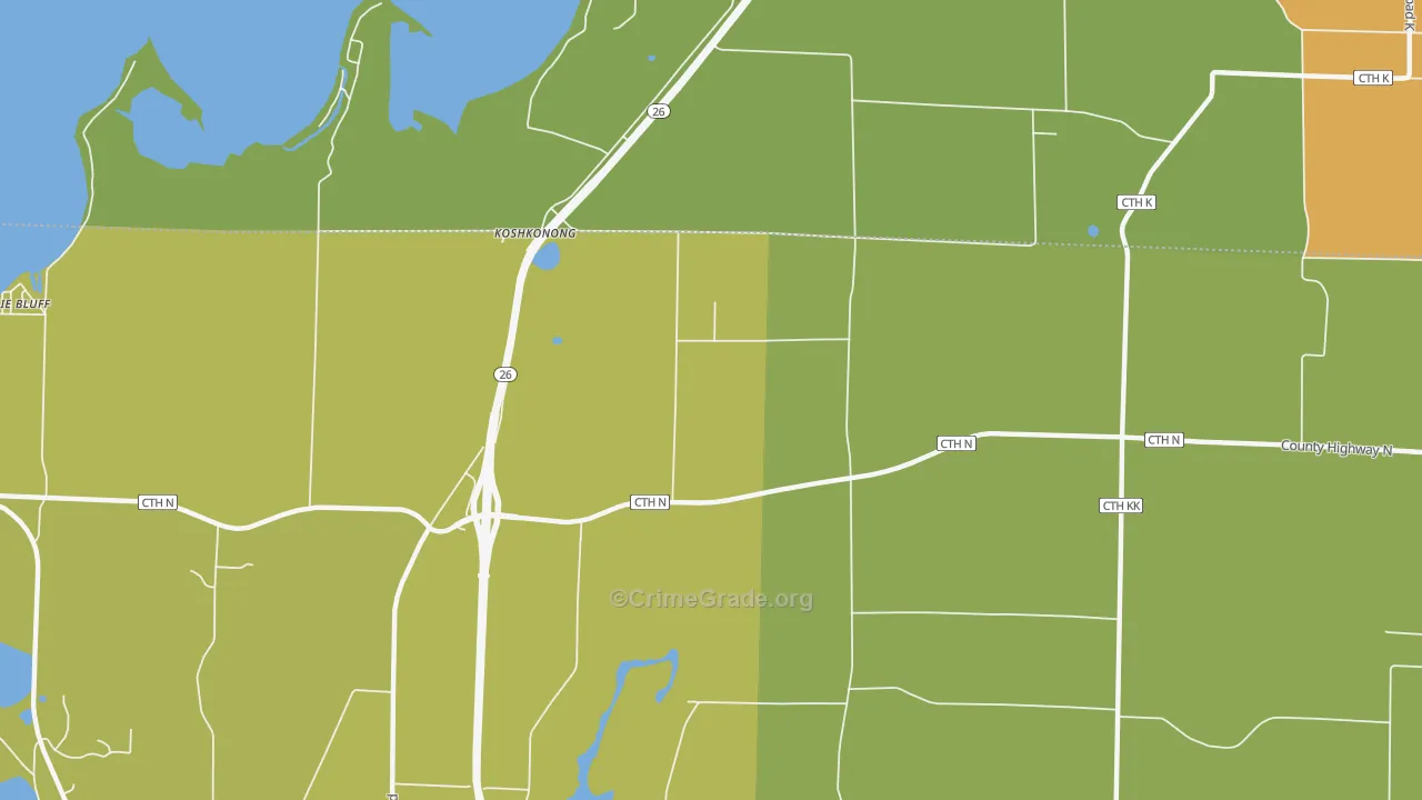 Koshkonong, WI Map of Vehicle Theft Rates