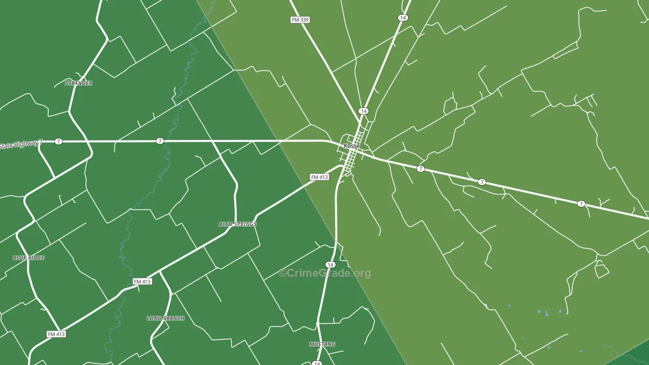 Kosse, TX Map of Vehicle Theft Rates