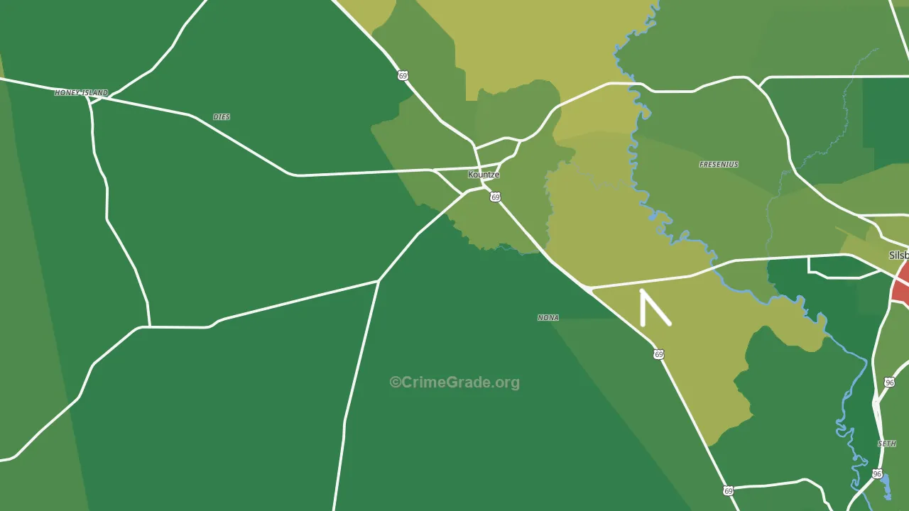 Kountze, TX Map of Vehicle Theft Rates