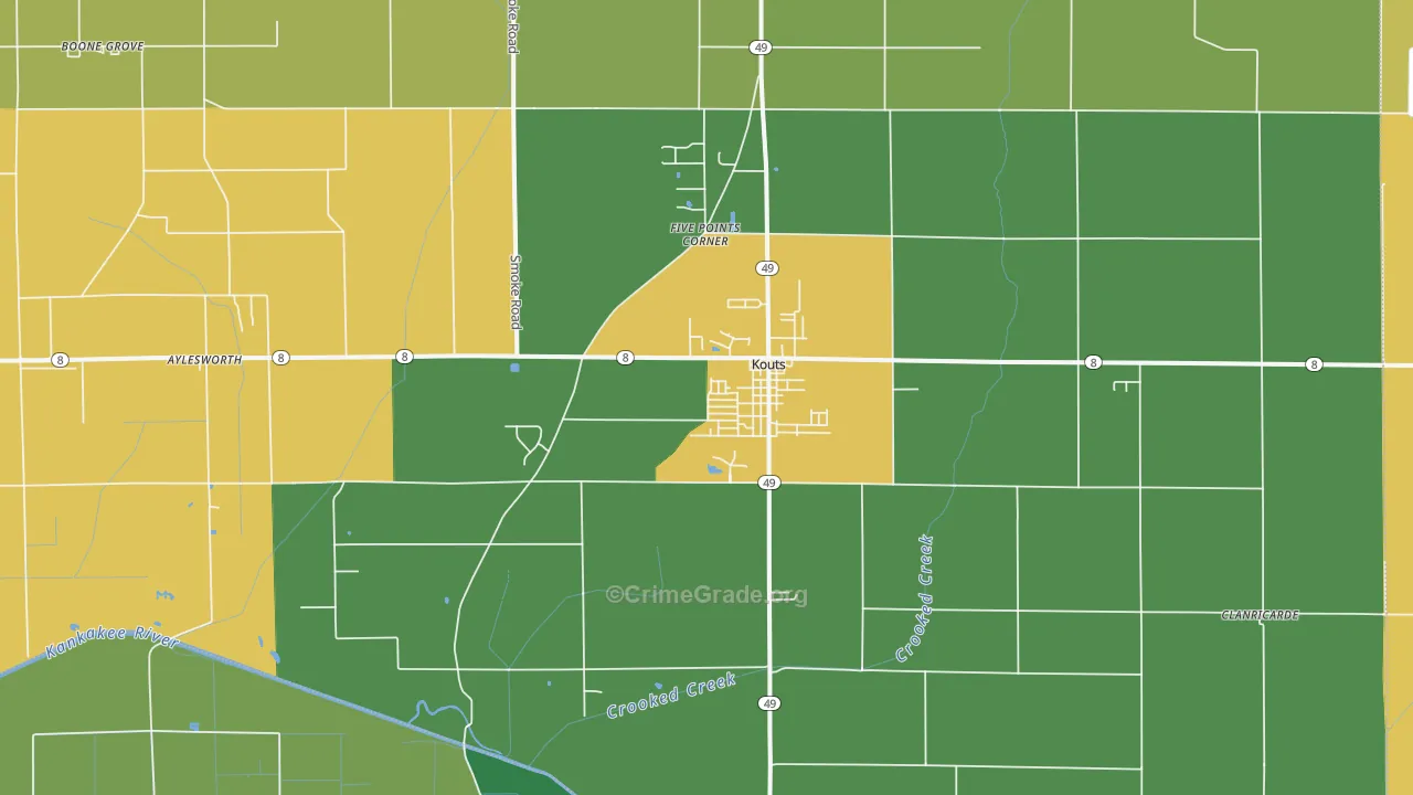 Kouts, IN Map of Vehicle Theft Rates