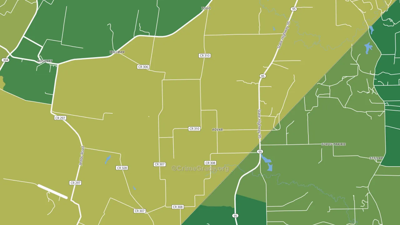 Kovar, TX Map of Vehicle Theft Rates