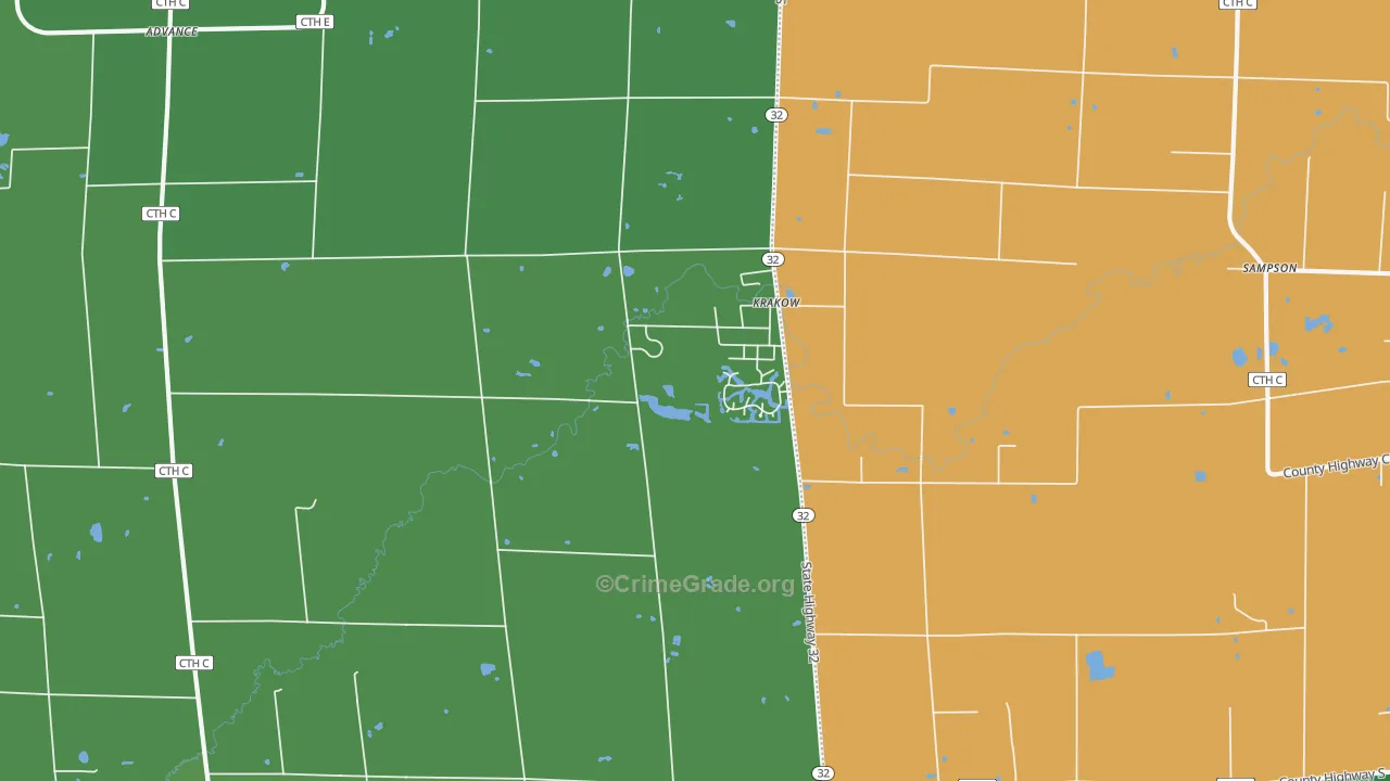 Krakow, WI Map of Vehicle Theft Rates