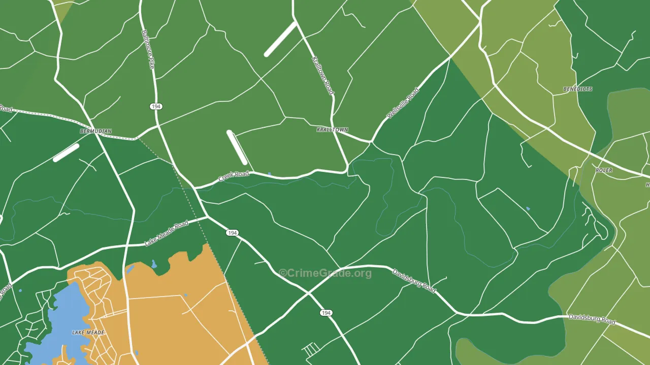 Kralltown, PA Map of Vehicle Theft Rates