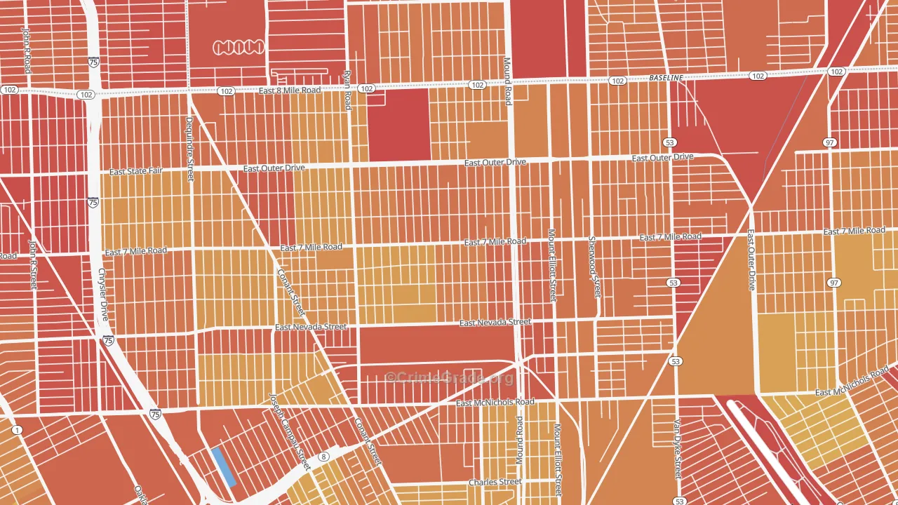 Kranz Woods, Detroit, MI Map of Vehicle Theft Rates