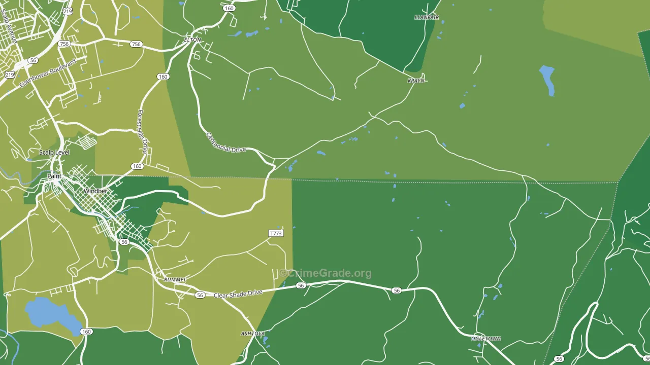 Krayn, PA Map of Vehicle Theft Rates