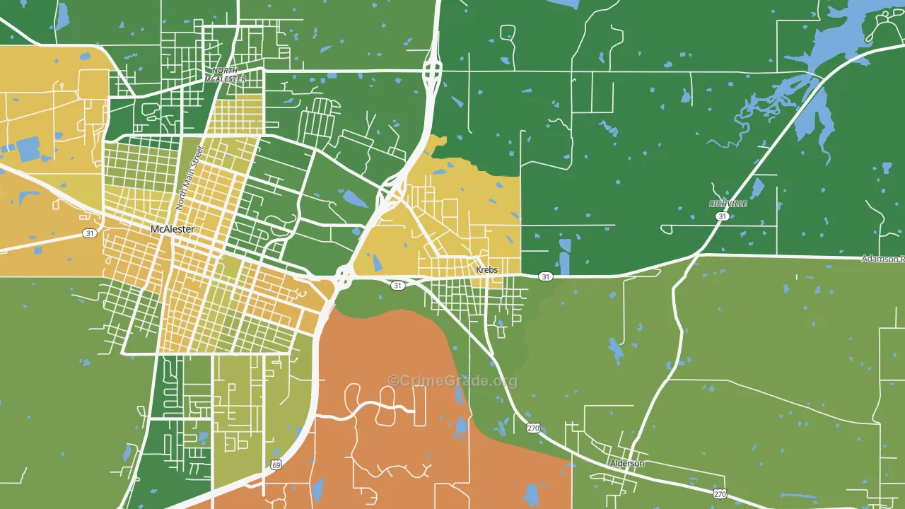Krebs, OK Map of Vehicle Theft Rates