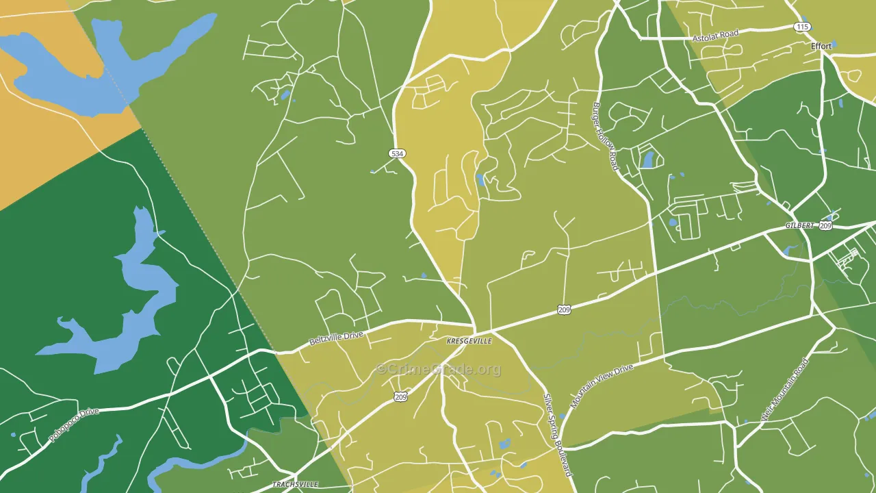 Kresgeville, PA Map of Vehicle Theft Rates