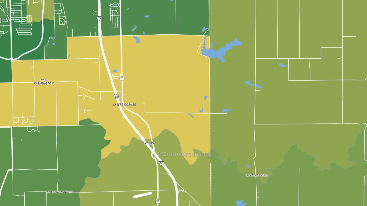 Kriete Corners, IN Map of Vehicle Theft Rates
