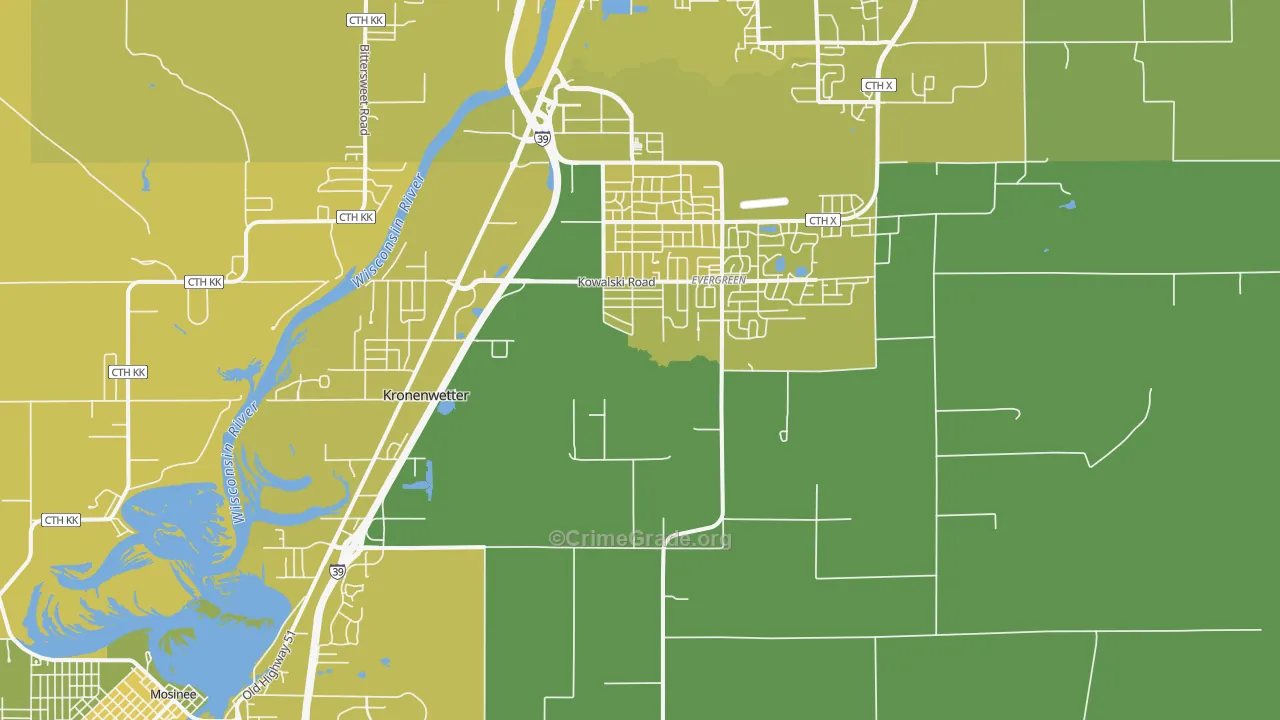 Kronenwetter, WI Map of Vehicle Theft Rates