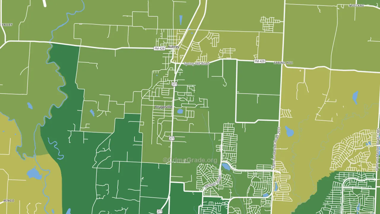 Krugerville, TX Map of Vehicle Theft Rates