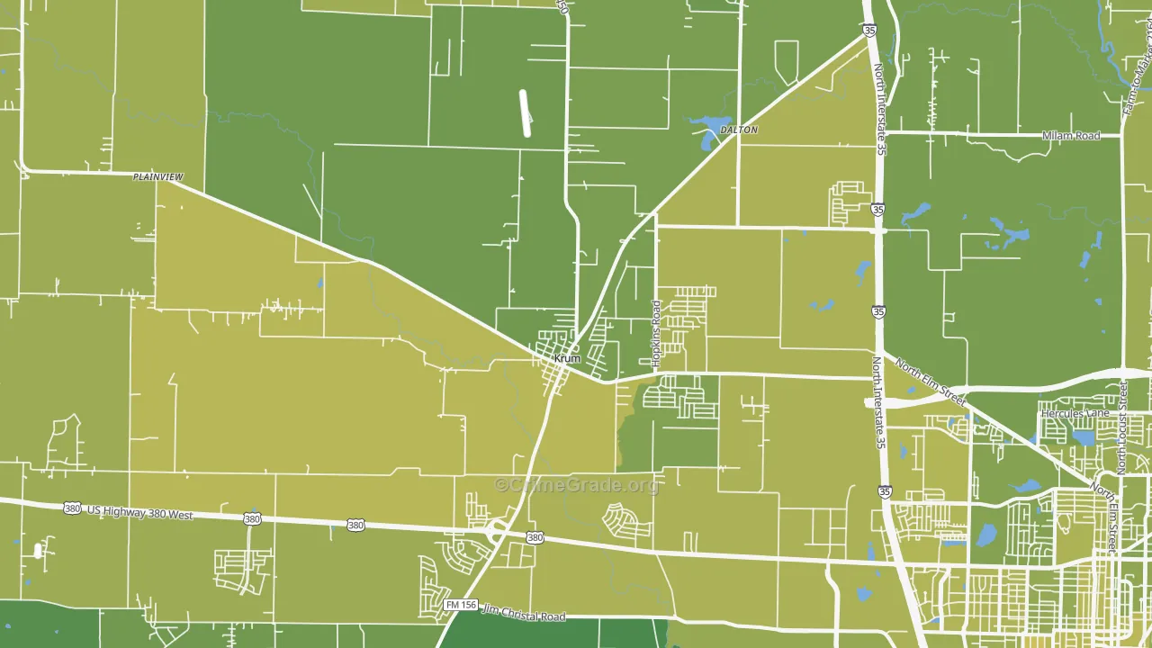 Krum, TX Map of Vehicle Theft Rates
