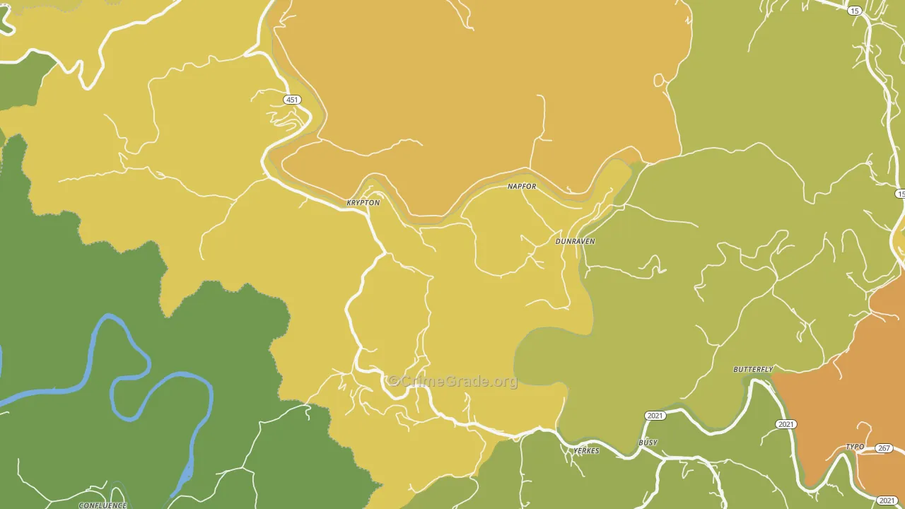 Krypton, KY Map of Vehicle Theft Rates