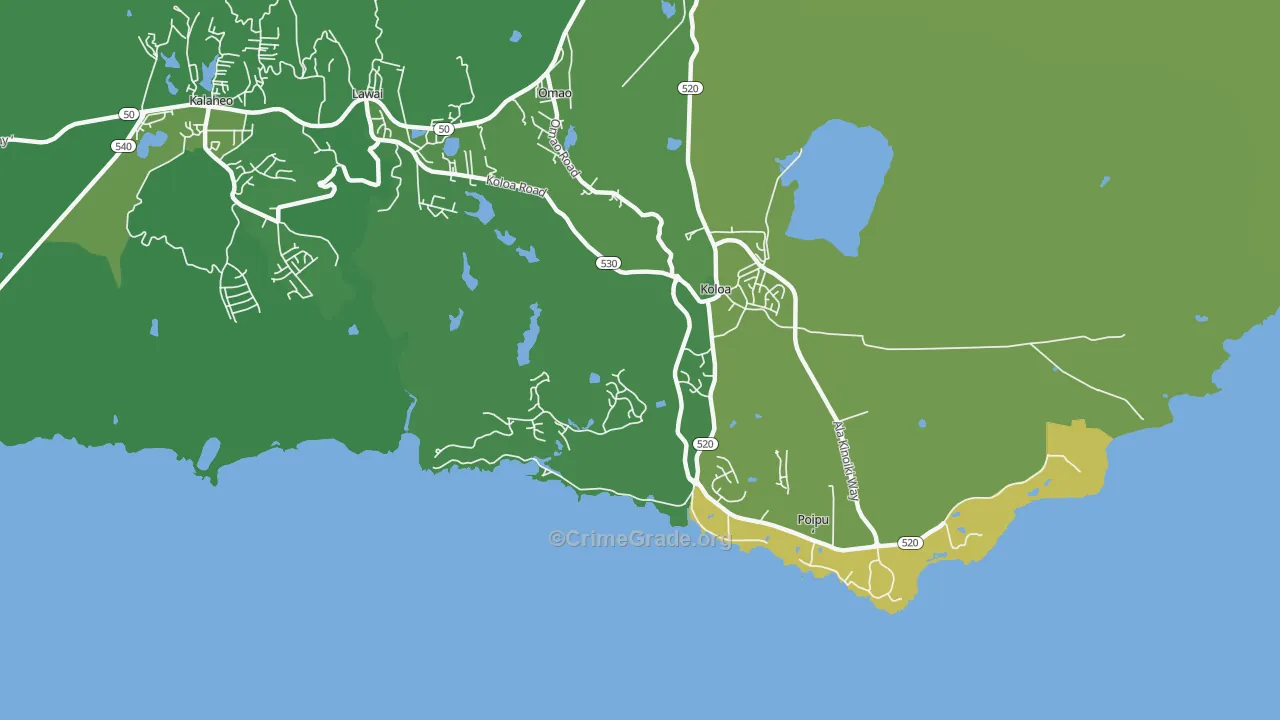 Kukuiula, HI Map of Vehicle Theft Rates
