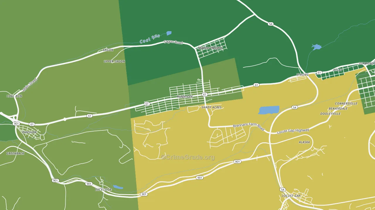 Kulpmont, PA Map of Vehicle Theft Rates