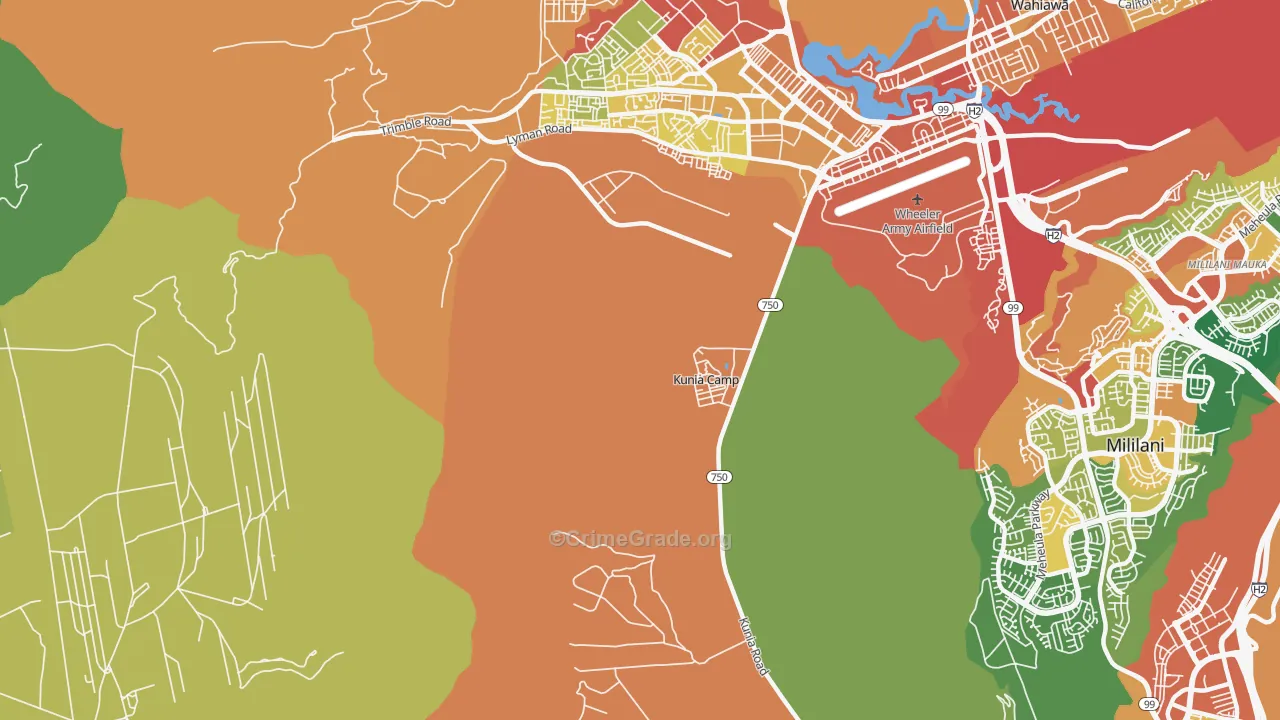 Kunia, HI Map of Vehicle Theft Rates