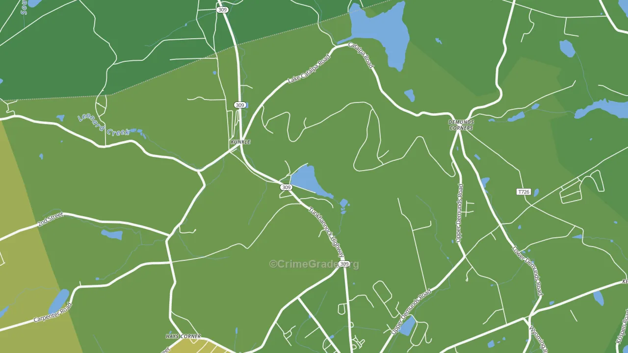 Kunkle, PA Map of Vehicle Theft Rates