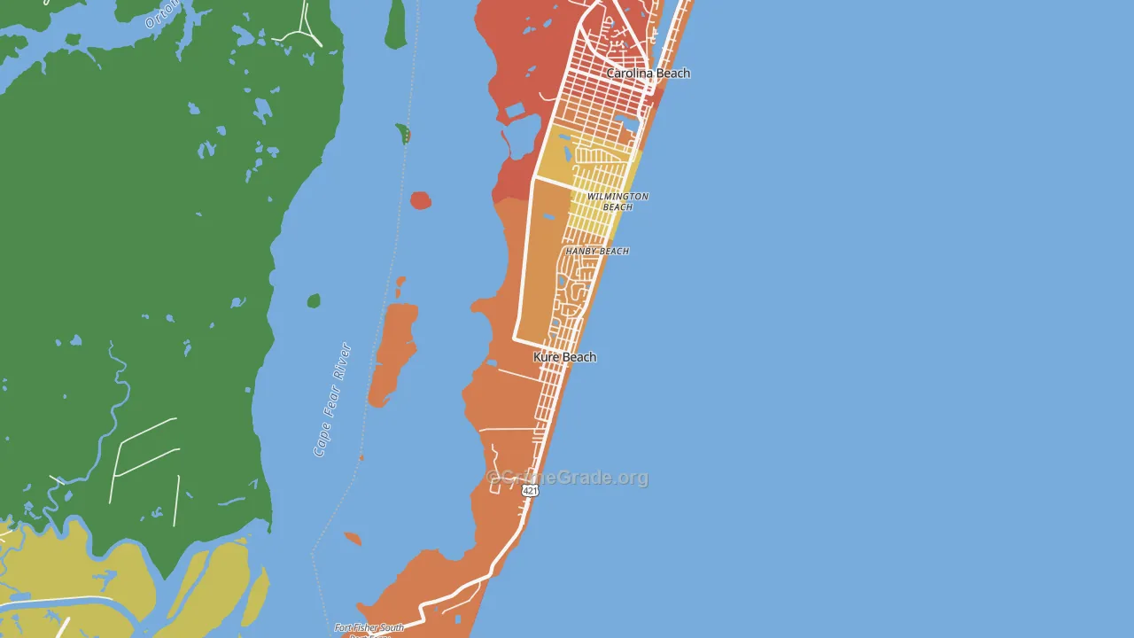 Kure Beach, NC Map of Vehicle Theft Rates