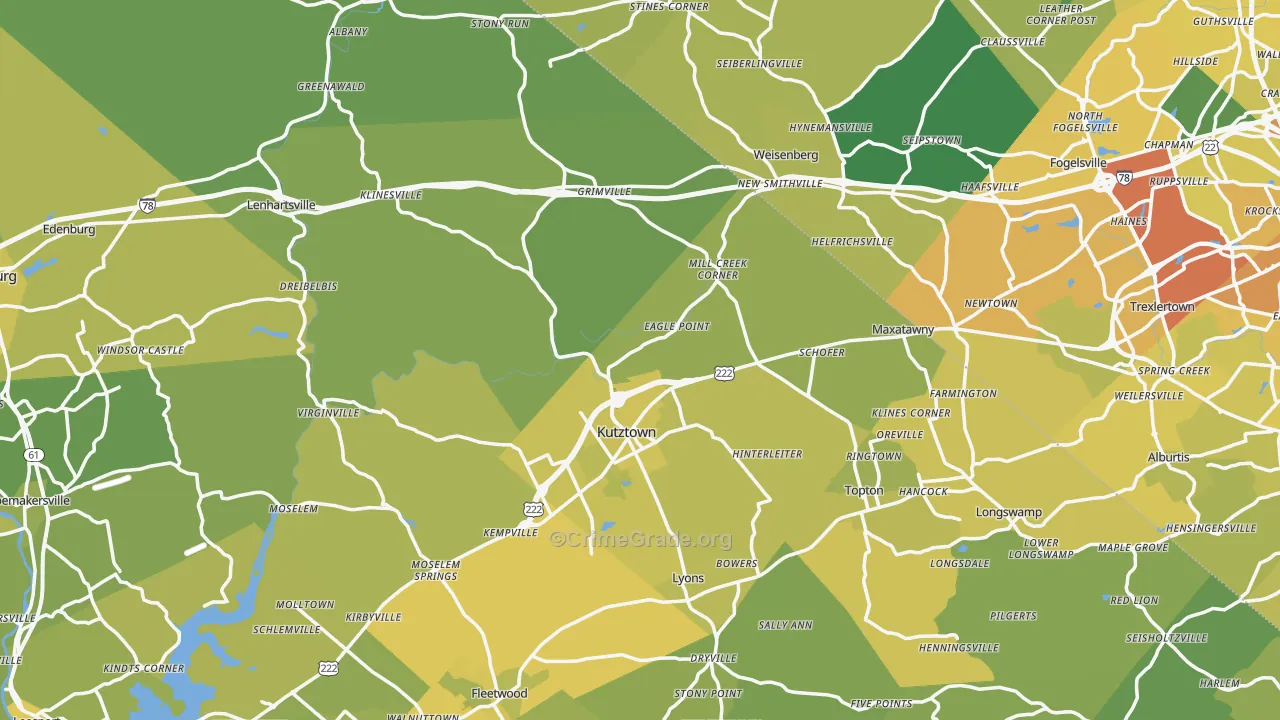 Kutztown, PA Map of Vehicle Theft Rates