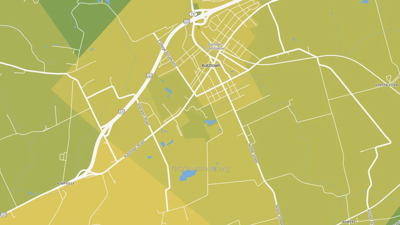 Kutztown University, PA Map of Vehicle Theft Rates