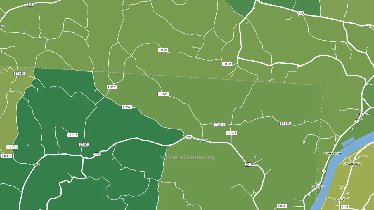 Kyger, OH Map of Vehicle Theft Rates