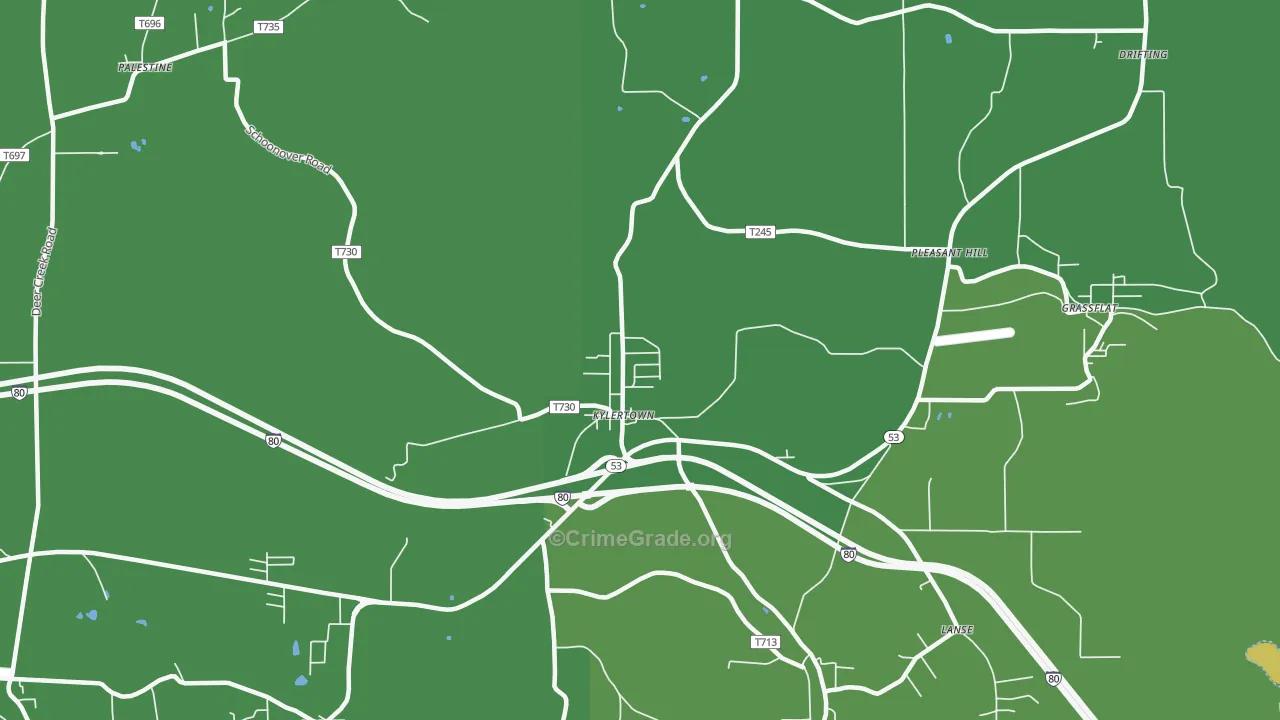 Kylertown, PA Map of Vehicle Theft Rates