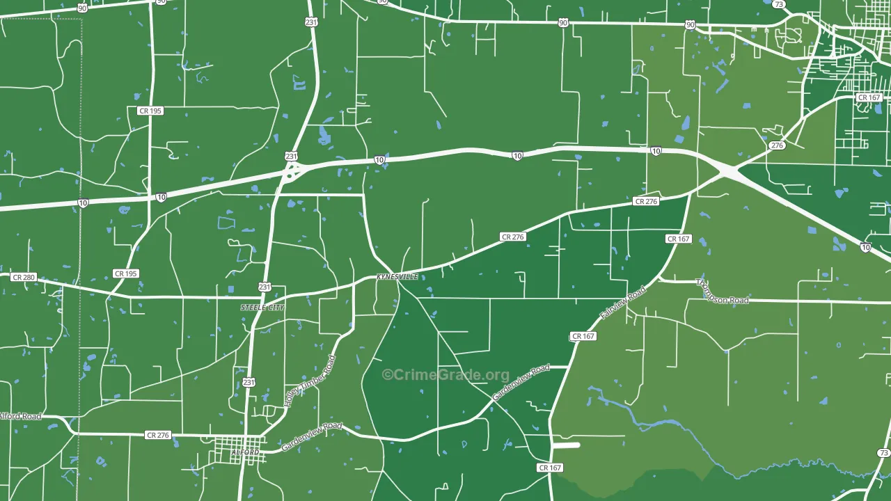 Kynesville, FL Map of Vehicle Theft Rates