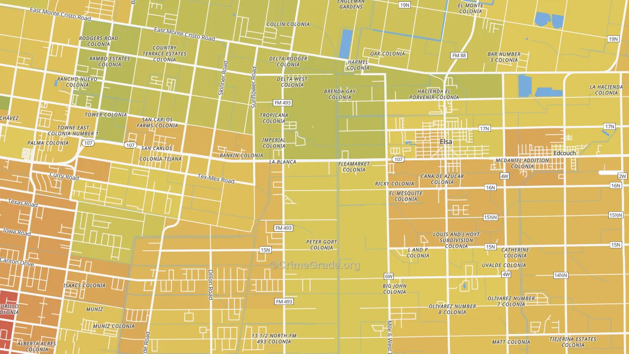 La Blanca, TX Map of Vehicle Theft Rates