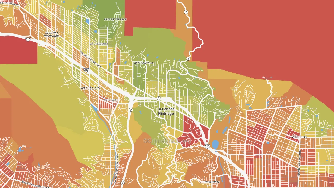 La Canada Flintridge, CA Map of Vehicle Theft Rates