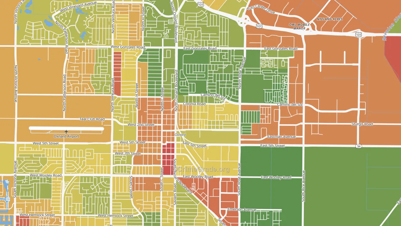 La Colonia, Oxnard, CA Map of Vehicle Theft Rates