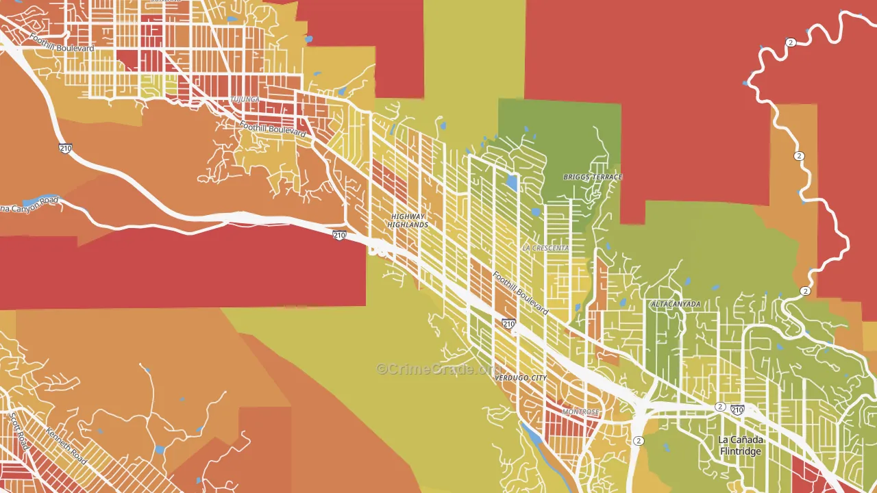 La Crescenta, CA Map of Vehicle Theft Rates