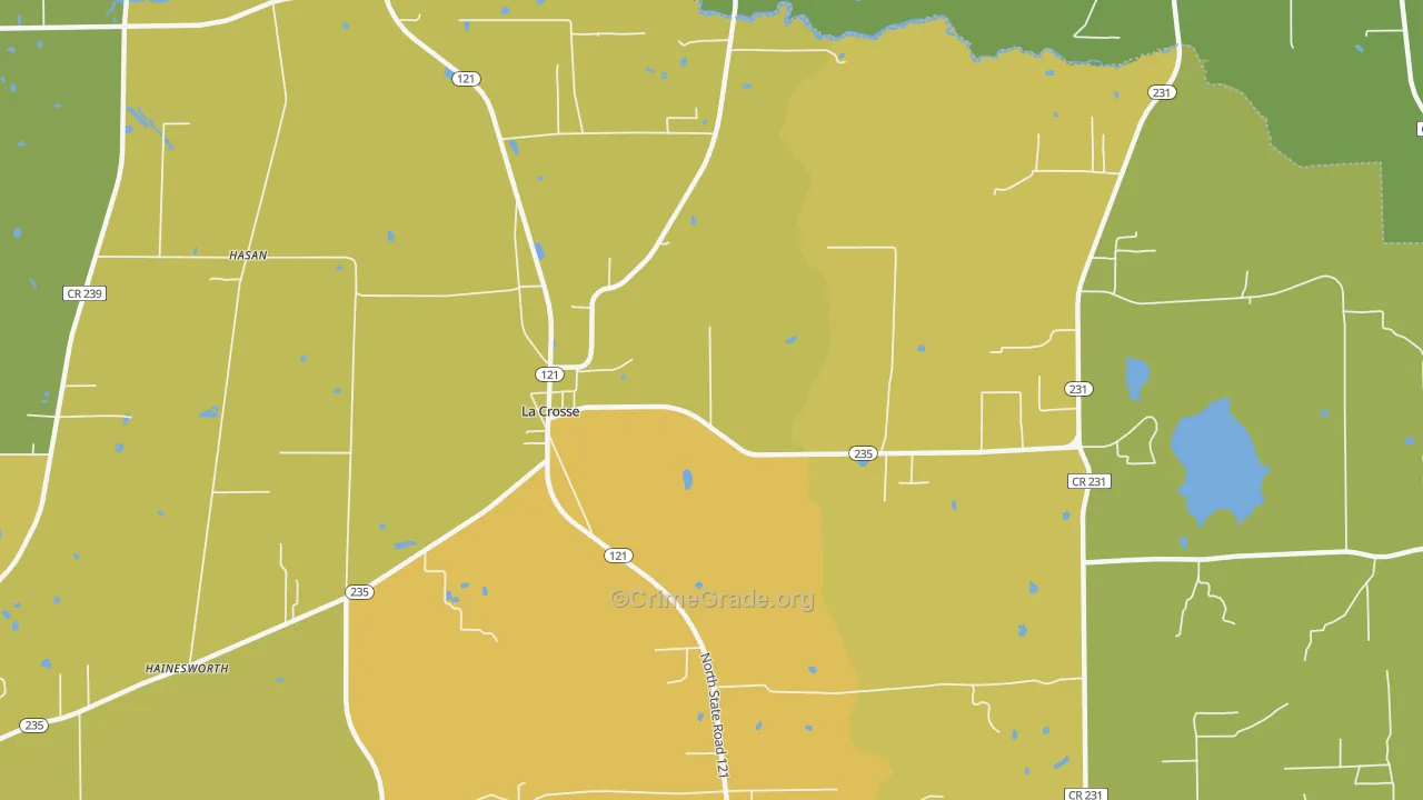 La Crosse, FL Map of Vehicle Theft Rates