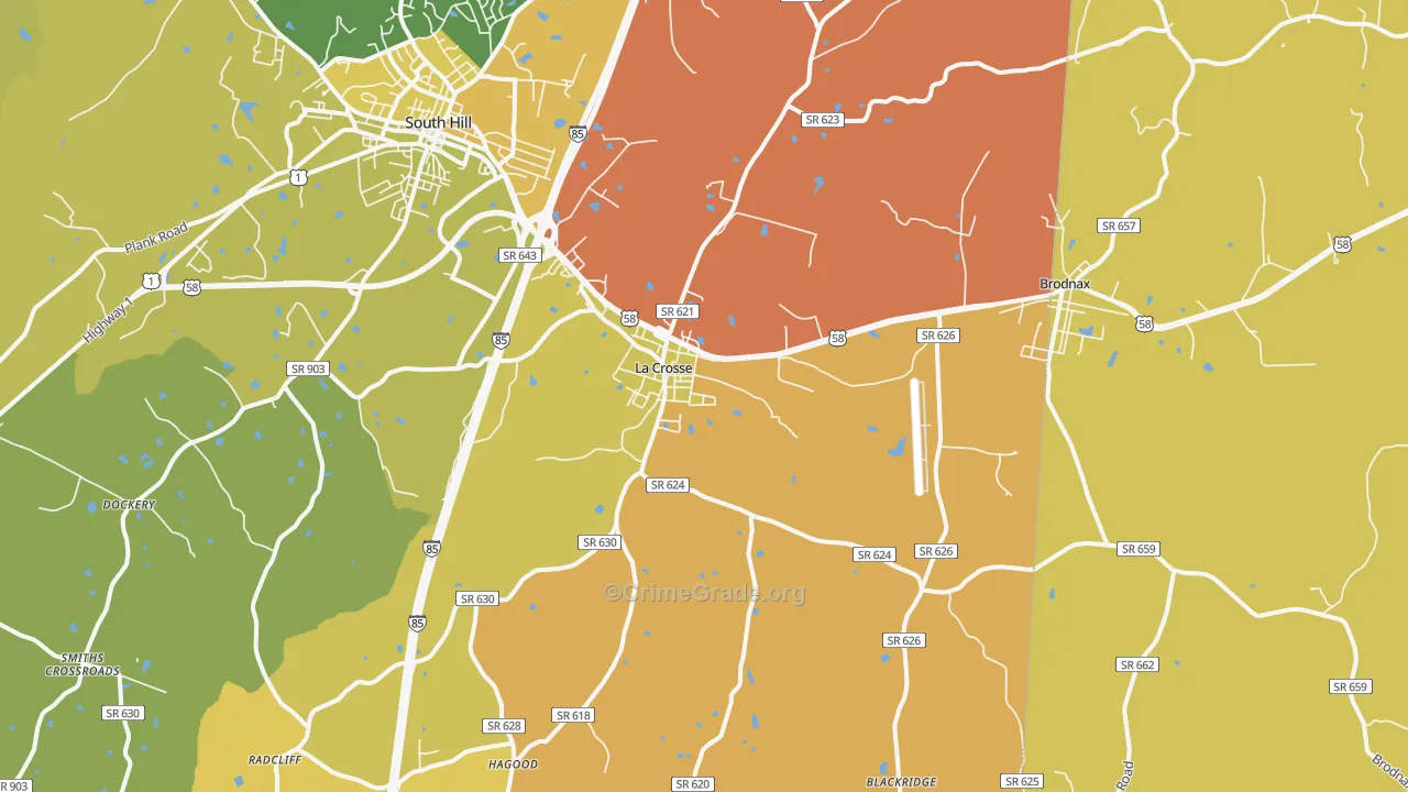 La Crosse, VA Map of Vehicle Theft Rates