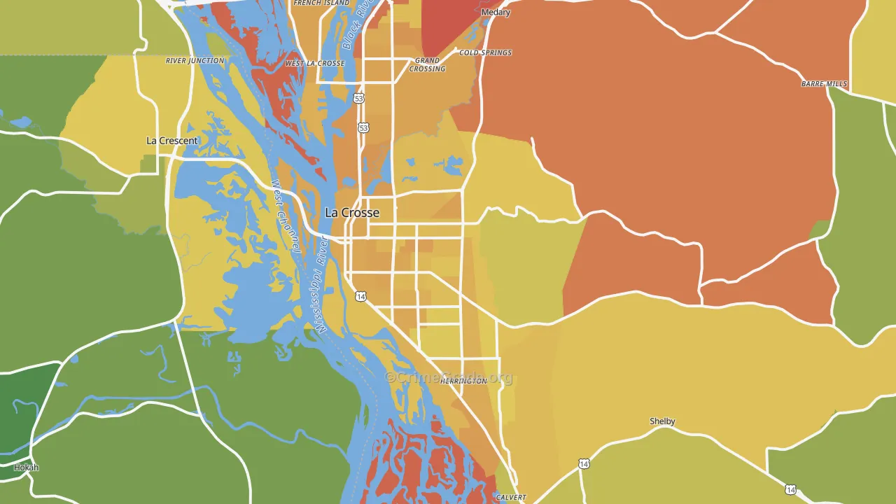 La Crosse, WI Map of Vehicle Theft Rates
